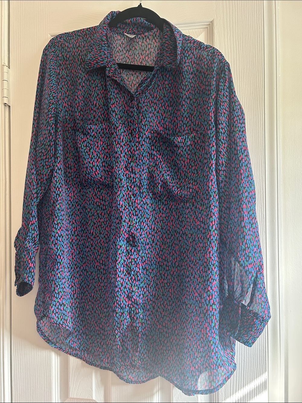 American Apparel Rare One Size Chiffon Oversized Sheer Buttondown 80s Colorful